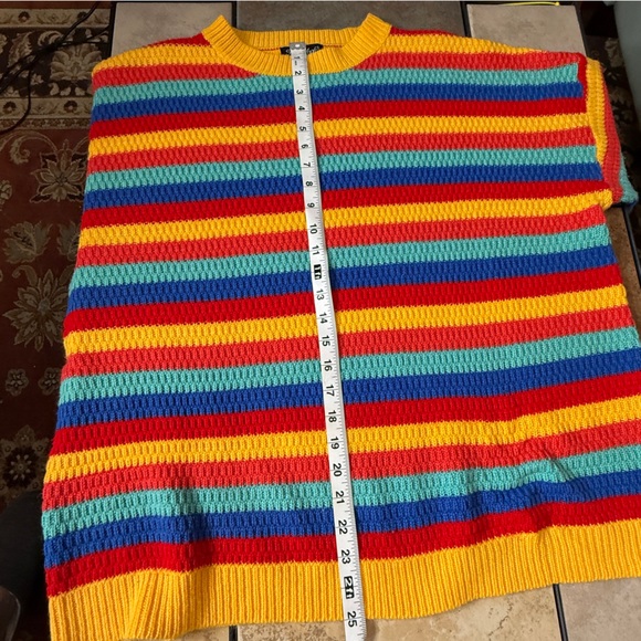 Fantaslook Sweater Chunky Knit Rainbow XL Striped Pullover Top Retro Y2K Bright - Picture 10 of 10